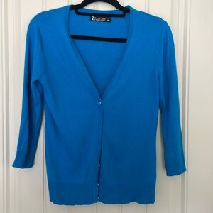 New York & Company Blue Cardigan, Size M, 3/4 Sleeve Womens Sweater Top Light